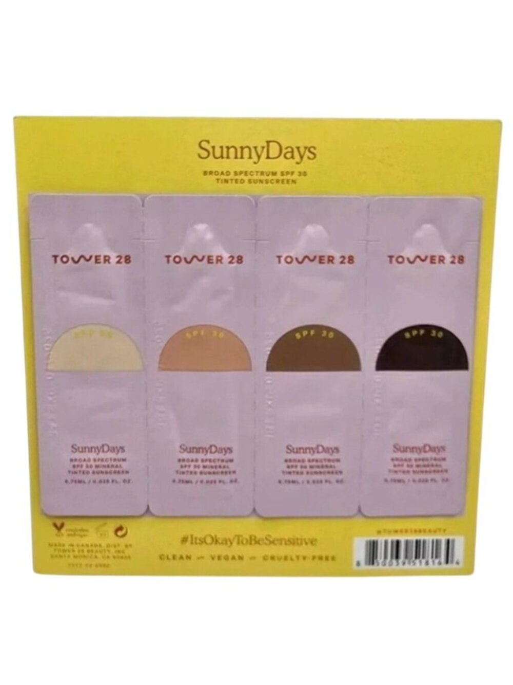 Tower 28 SunnyDays Tinted Sunscreen Board Spectrum SPF 30 Sunny Days Sample Card